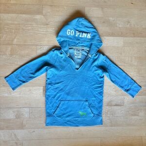 Victoria's Secret PINK medium blue vneck  3/4 sleeve distressed peace hoodie
